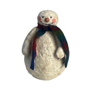Snowman Figurine With Multicolor Felt Scarf Winter Decor